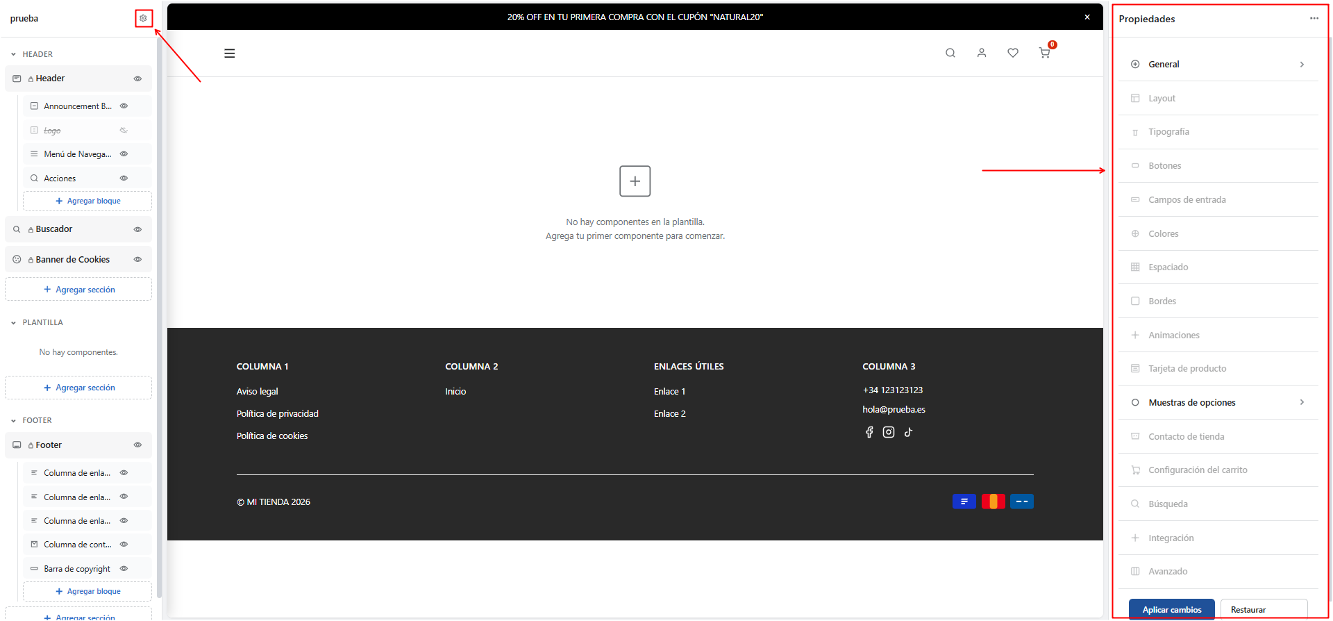 Configuración global del sitio